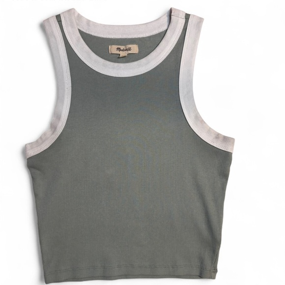 MADEWELL Brightside Rib Cutaway Cropped Tank Color Pale Celadon size XS - Picture 4 of 6